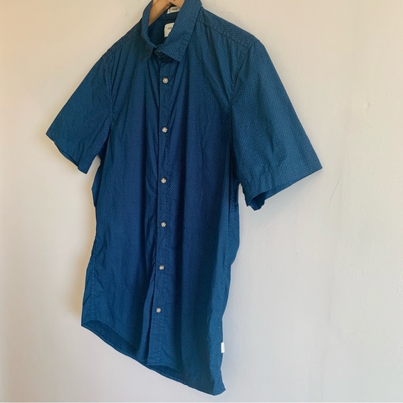 Julian & Mark Stretch Blue All Over Print Short Sleeve Button Shirt Small Tall - Picture 6 of 7